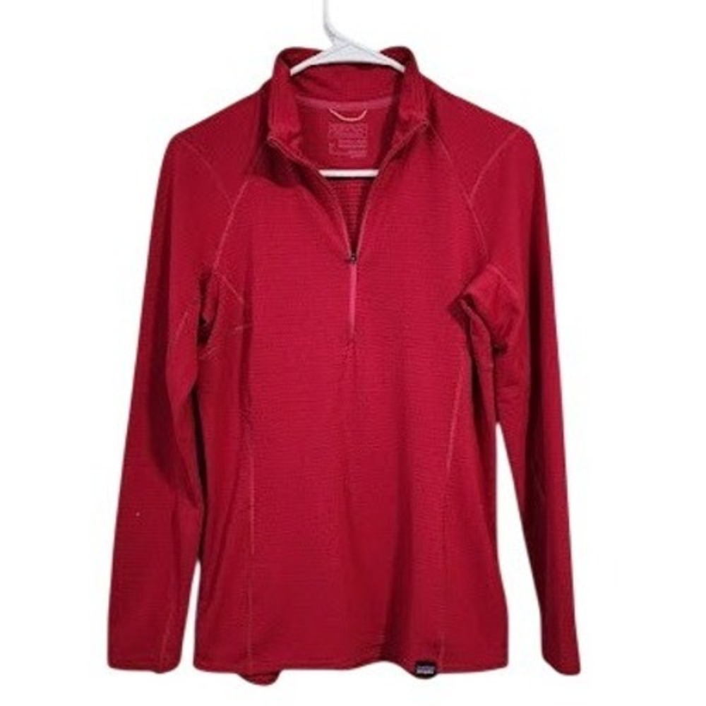 Patagonia Capilene Thermal Weight Zip Neck Baselayer Pullover Red Pink Grid S
